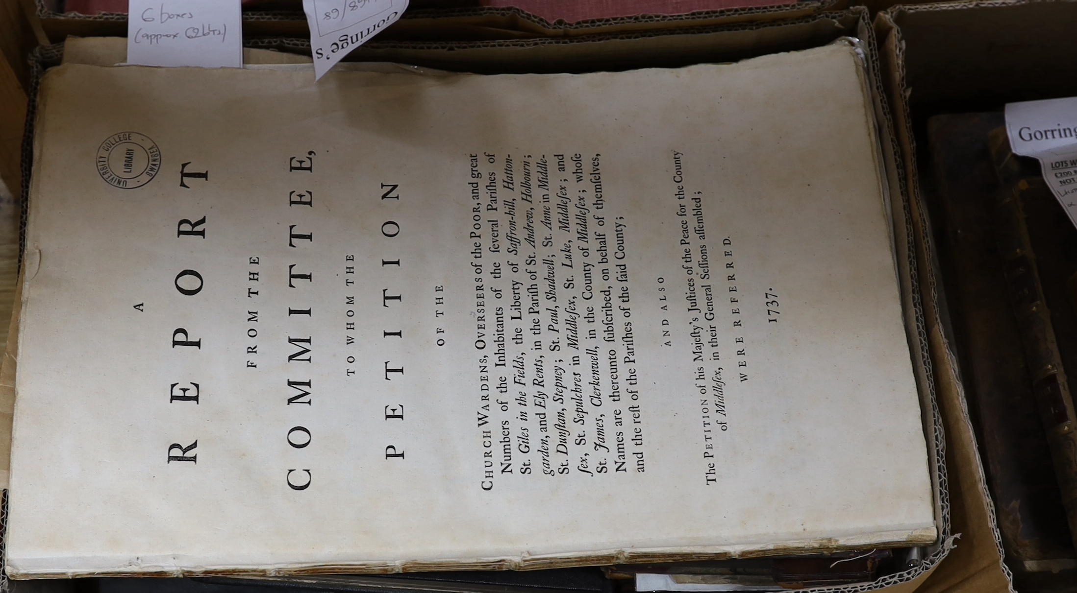Bibliotheca Topographica Britannica - The History of the Royal Chapel and Collegiate Church of St. Katherine, near the Tower of London....a plan and 14 plates; old leather backed grey boards (distressed), 4to. 1782